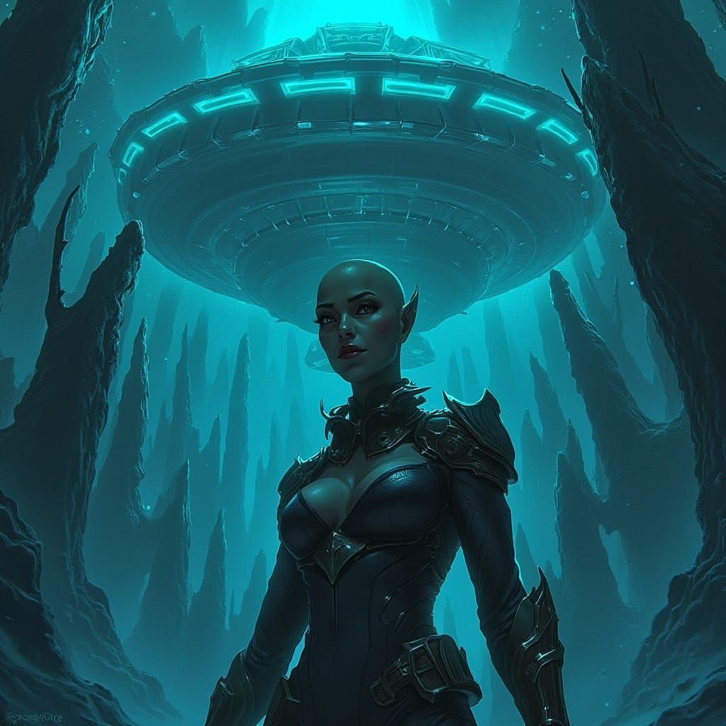 Woman in Twilight Forest Sci-Fi Digital Art