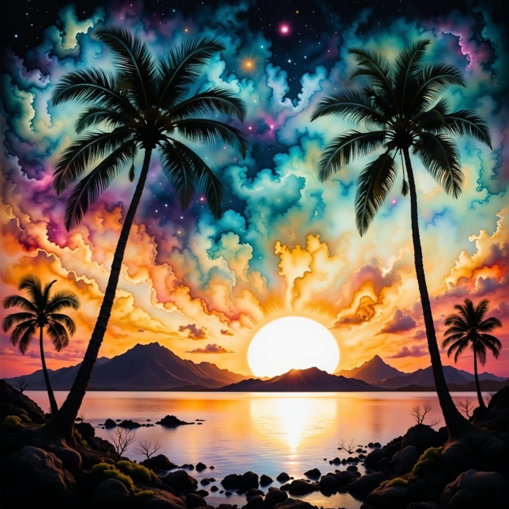 Surreal Hawaiian Sunset in Impressionist Style