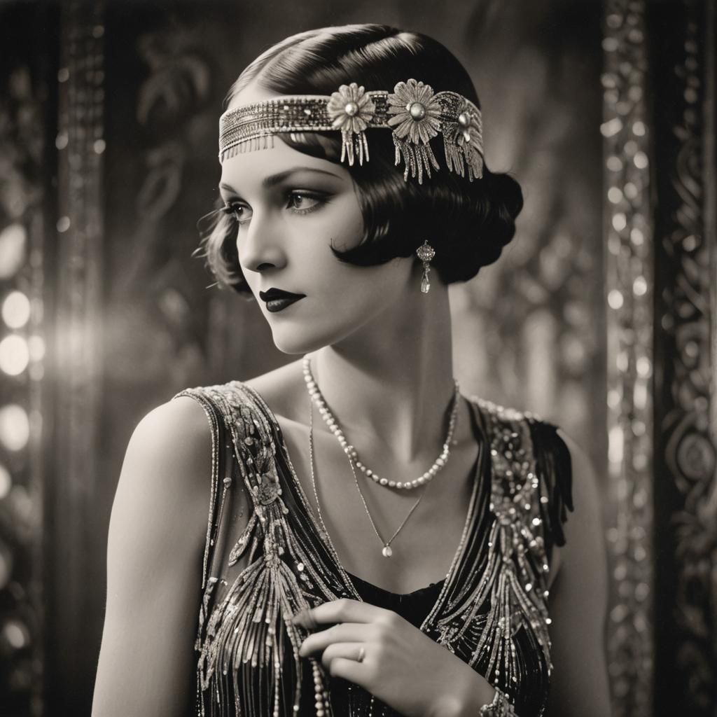Elegant 1920s Flapper Portrait in Black and White