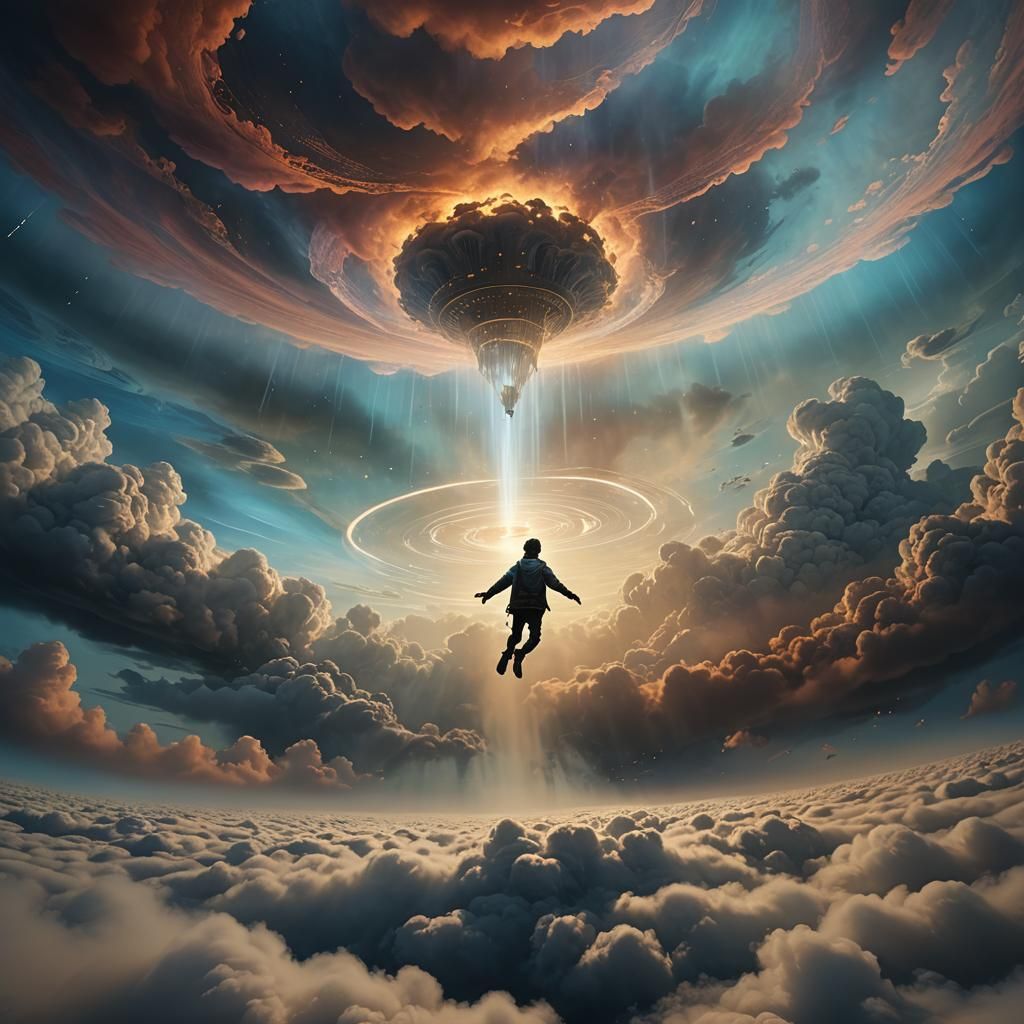 Ethereal Out-of-Body Experience in Dimly Lit Atmosphere