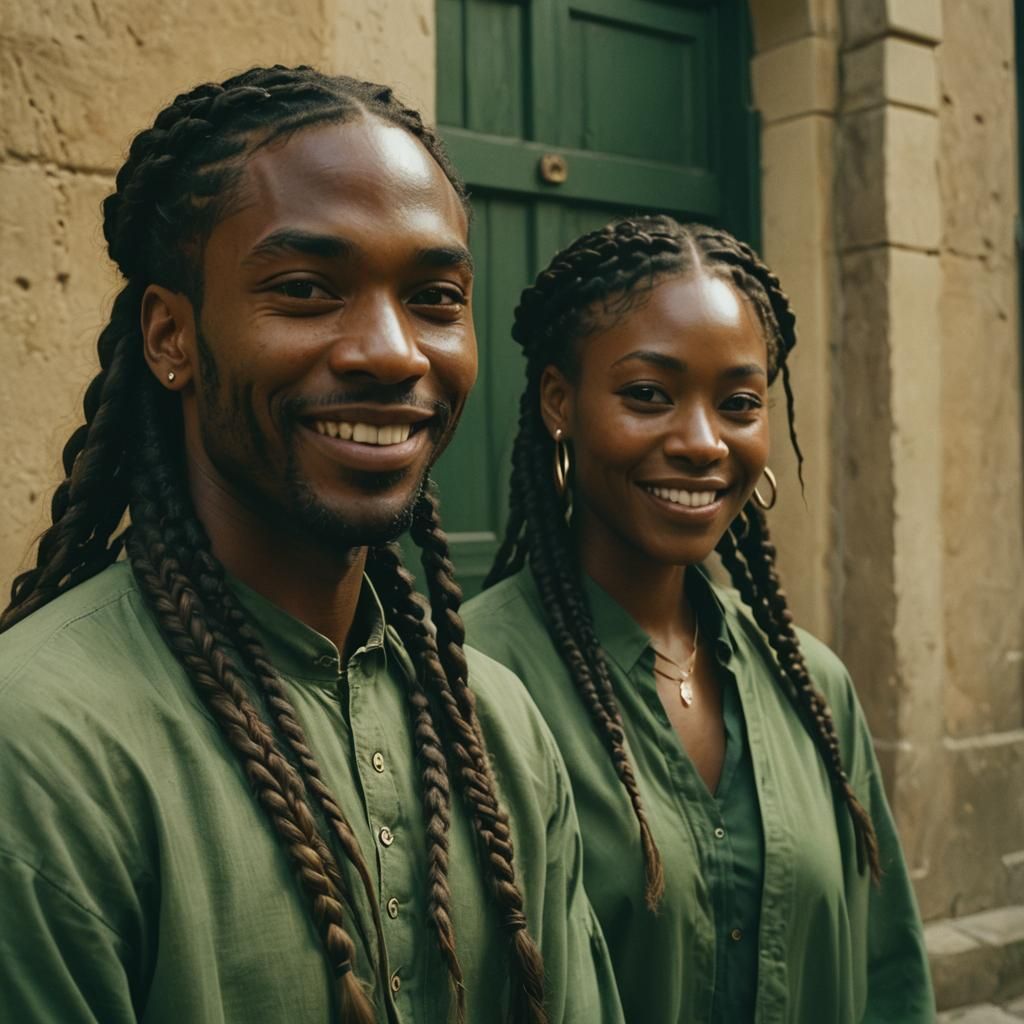 Happy Black Couple Portrait in Cinematic Style