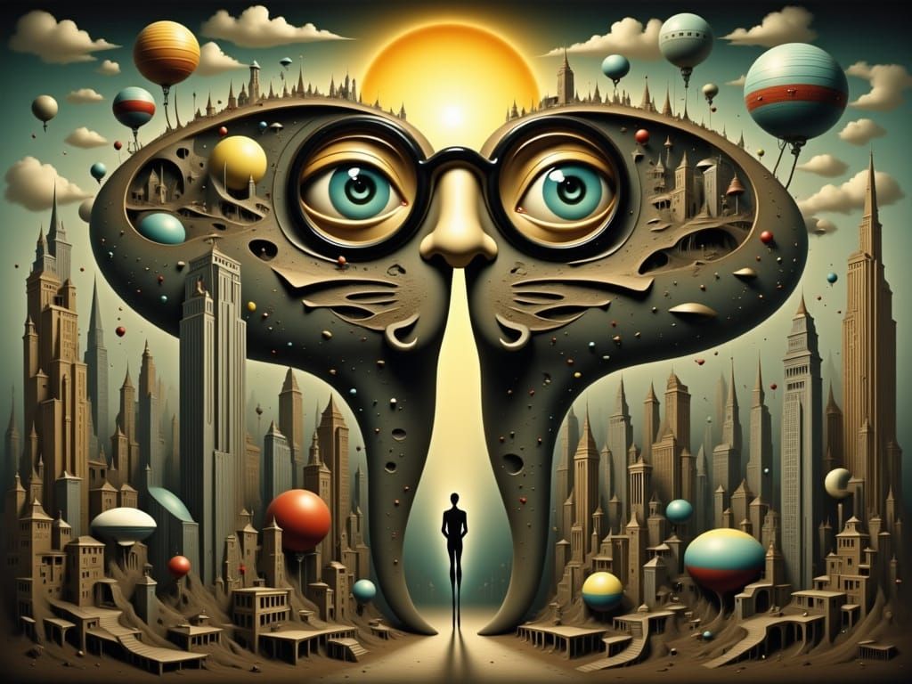 A Fool's Eyes Hide the Sun in a Dystopian Cityscape