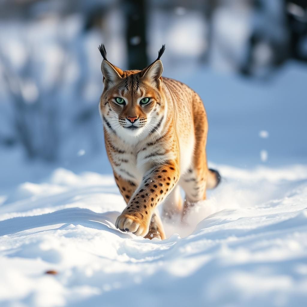 Lynx Prowling Gracefully in Winter Snow