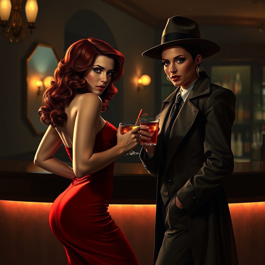 Femme Fatale and Detective in Film Noir Style