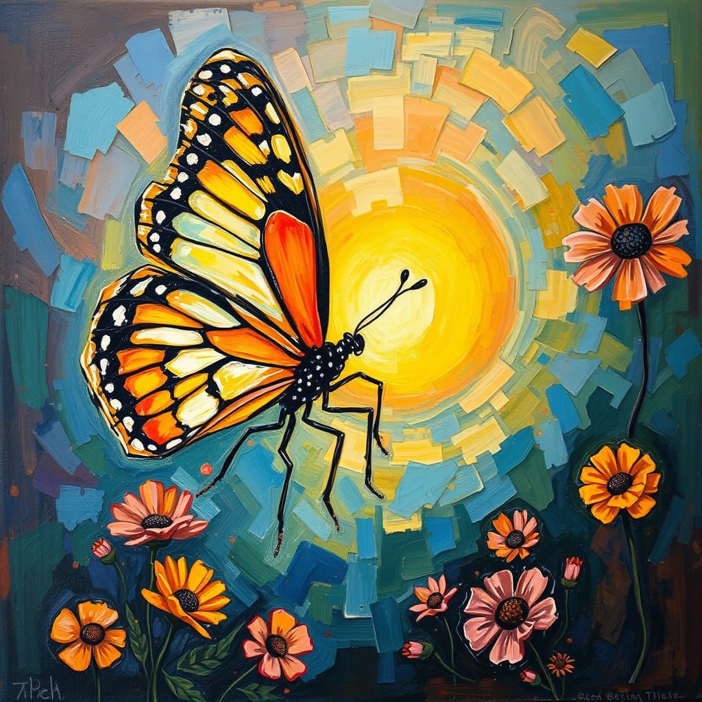 Expressionist Butterfly Dream Sunset Oil Painting