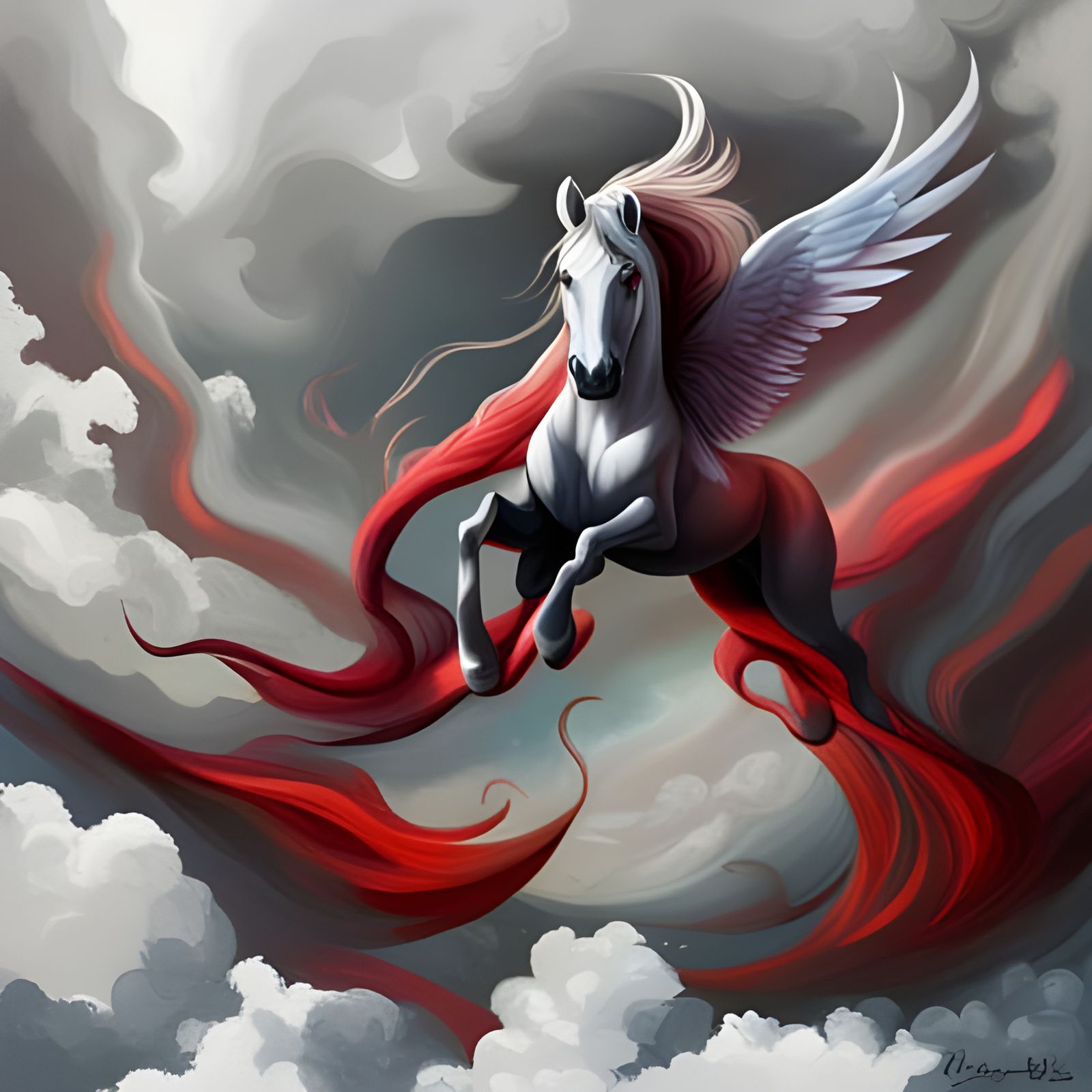 Blood-Red Pegasus in Graffiti Splash Art Style