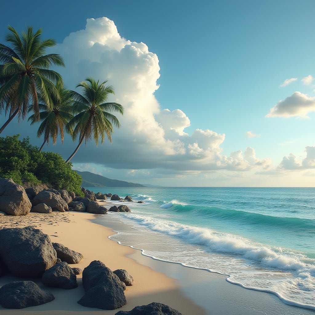 Vibrant Tropical Sunset on a Secluded Beach with Palm Trees ...