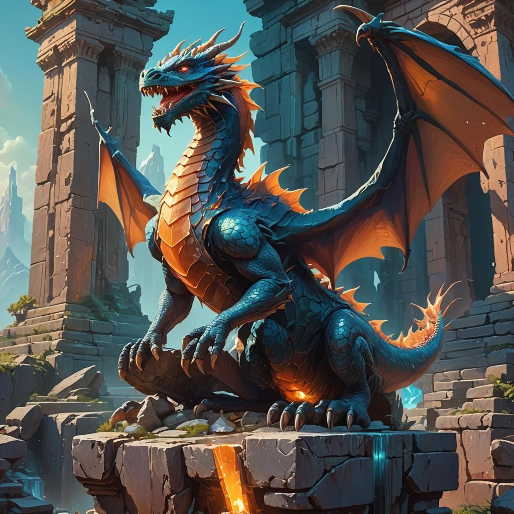 Mystical Dragon on Crystal Pedestal: Fantasy Art