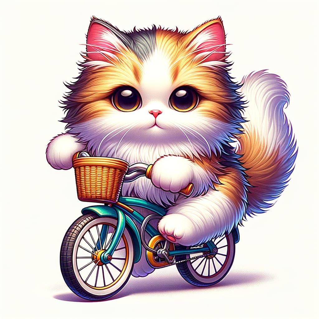 Cute Cat Riding Bike in Vector Illustration