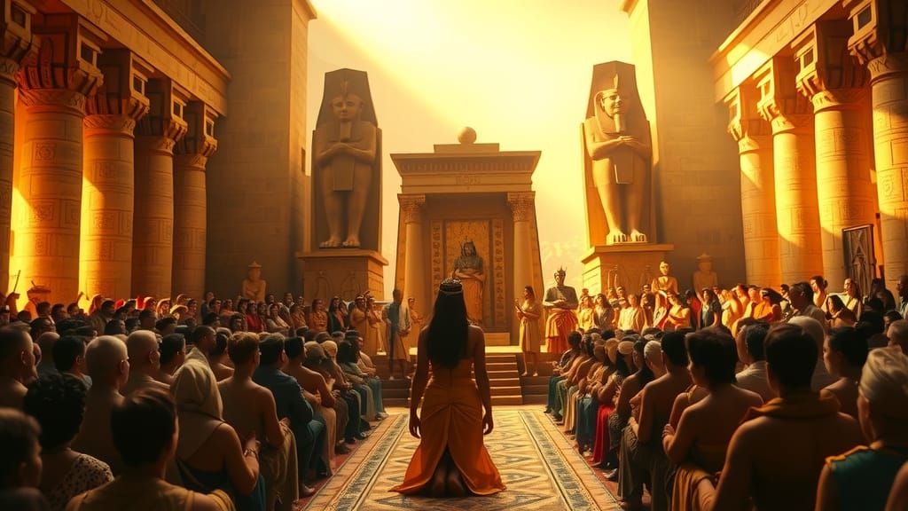 Regal Princess Before Ancient Egyptian Throne