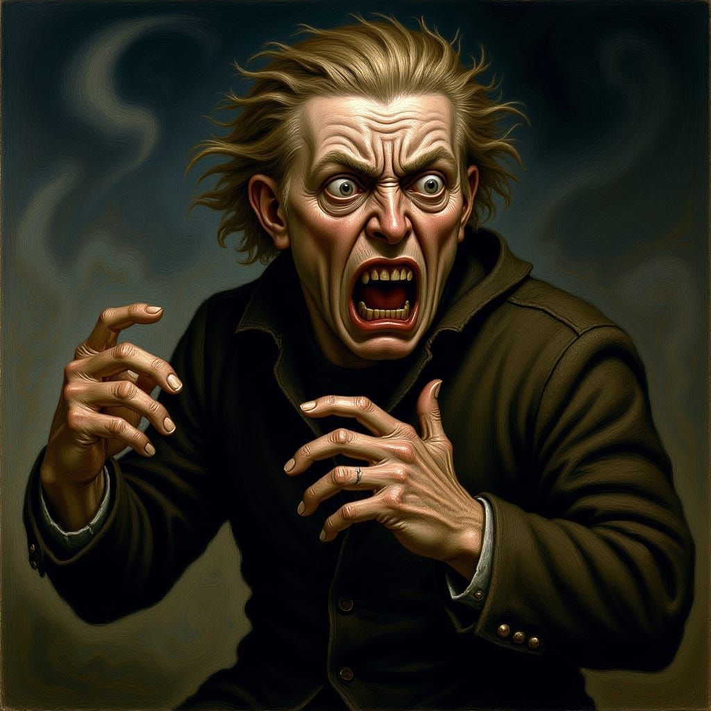 Tormented Figure Pleads to Higher Power in Expressive Style