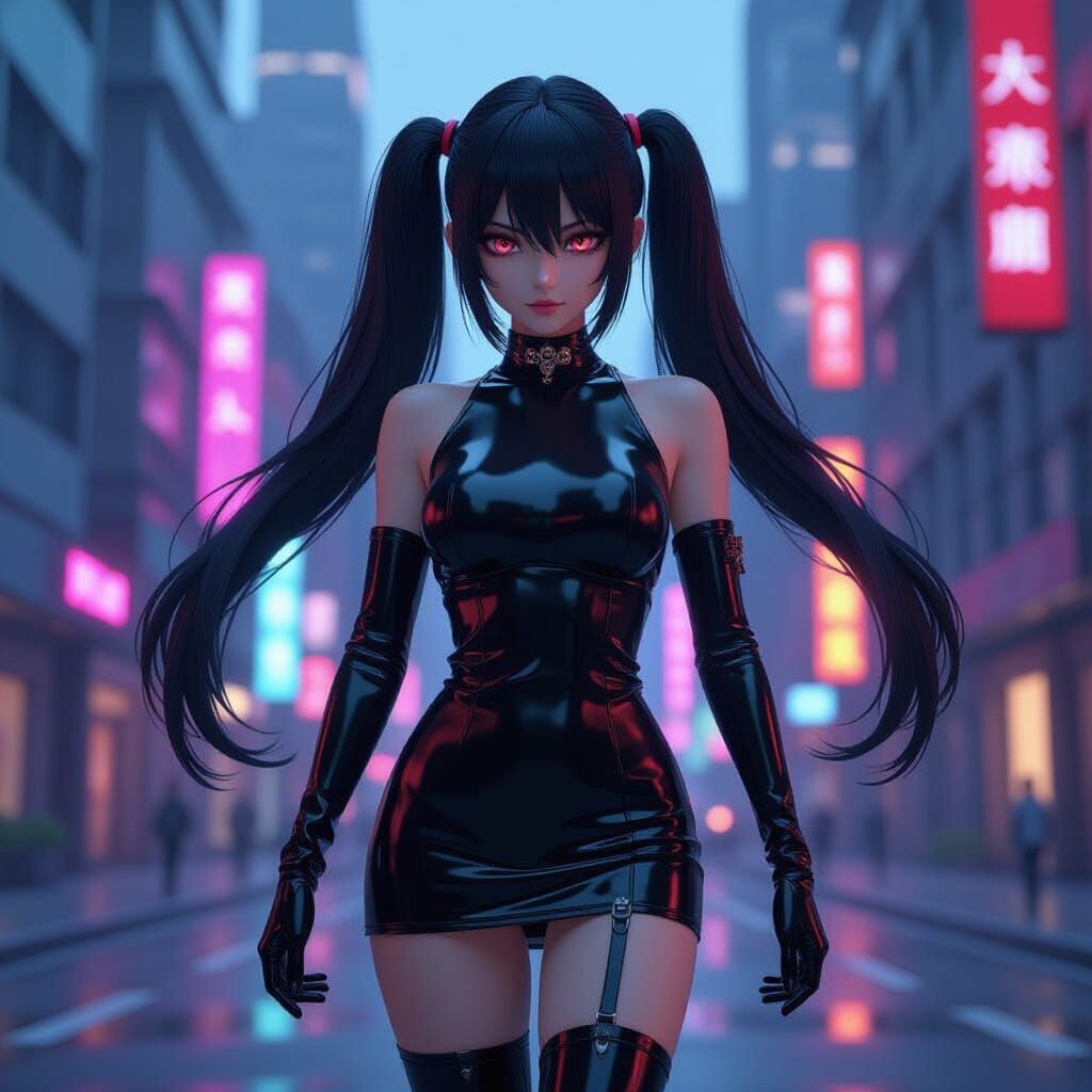 Androgynous Anime Character in Futuristic Metropolis