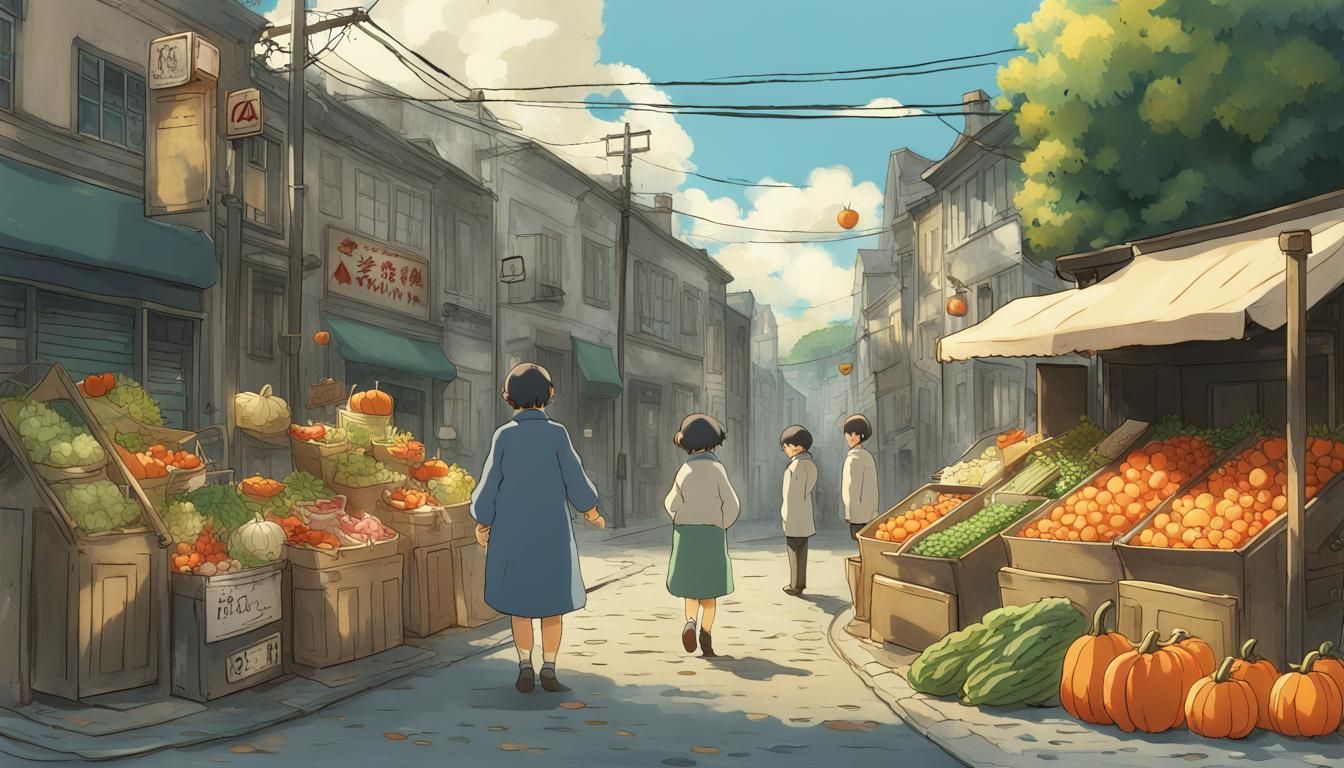 Ghibli-Style Halloween Market Scene