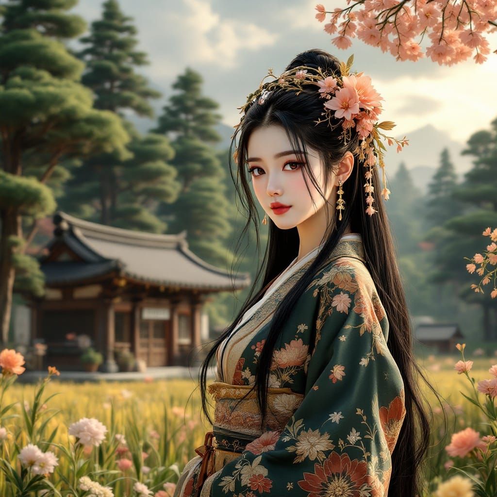 Edo Goddess of Abundance in Anime Style