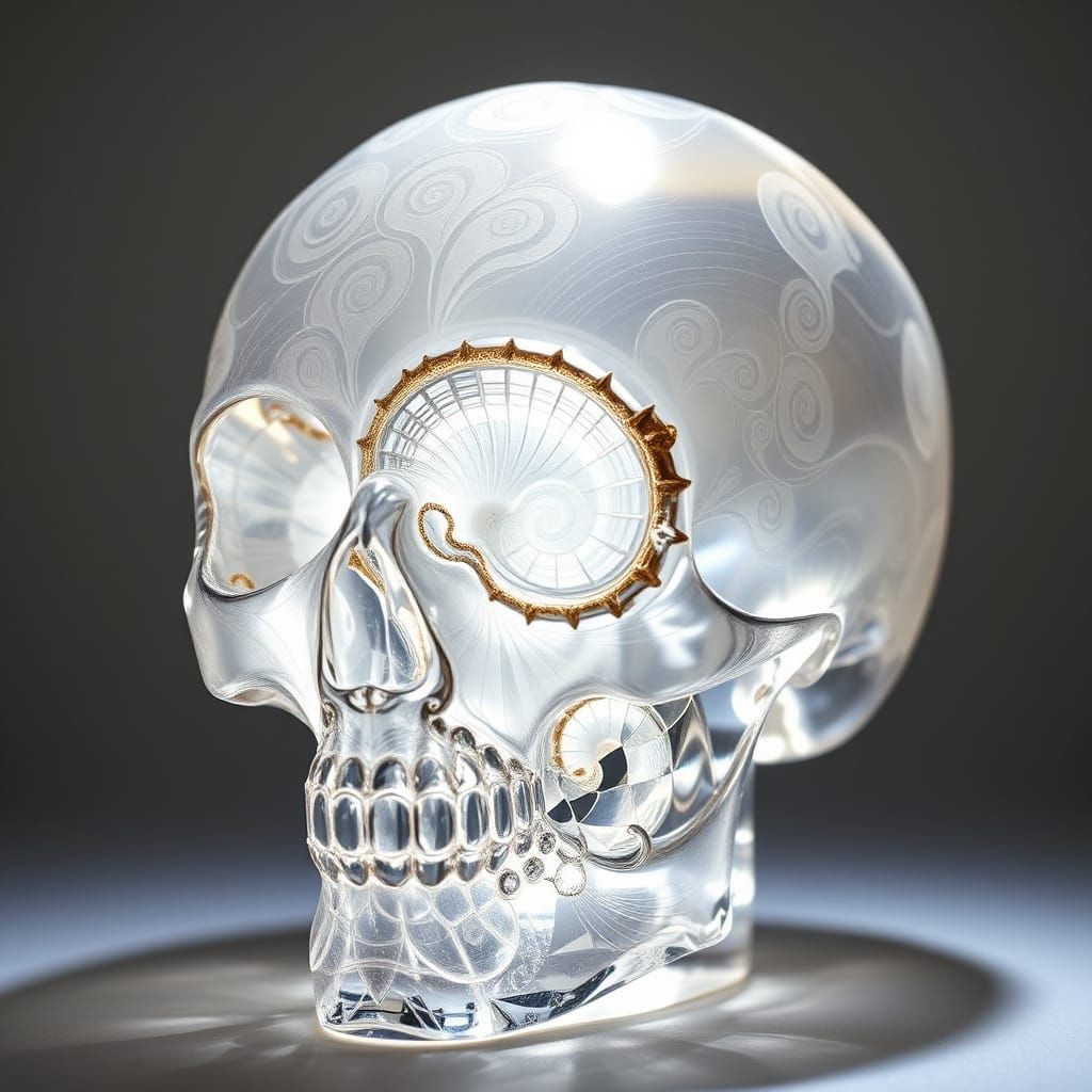Crystal Skull Fractal in Escher-Inspired Aesthetic