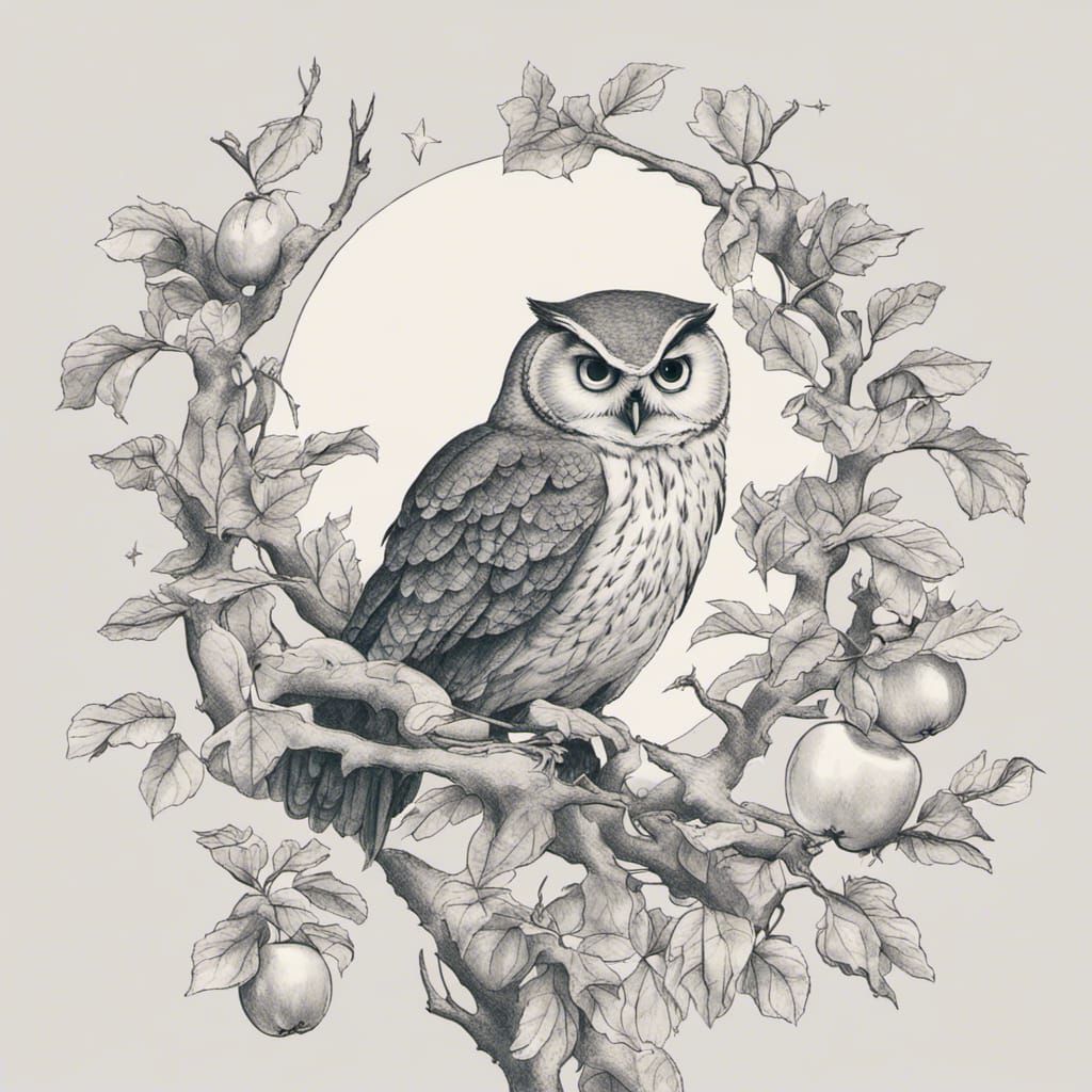 Owl on Poison Apple Tree with Moon