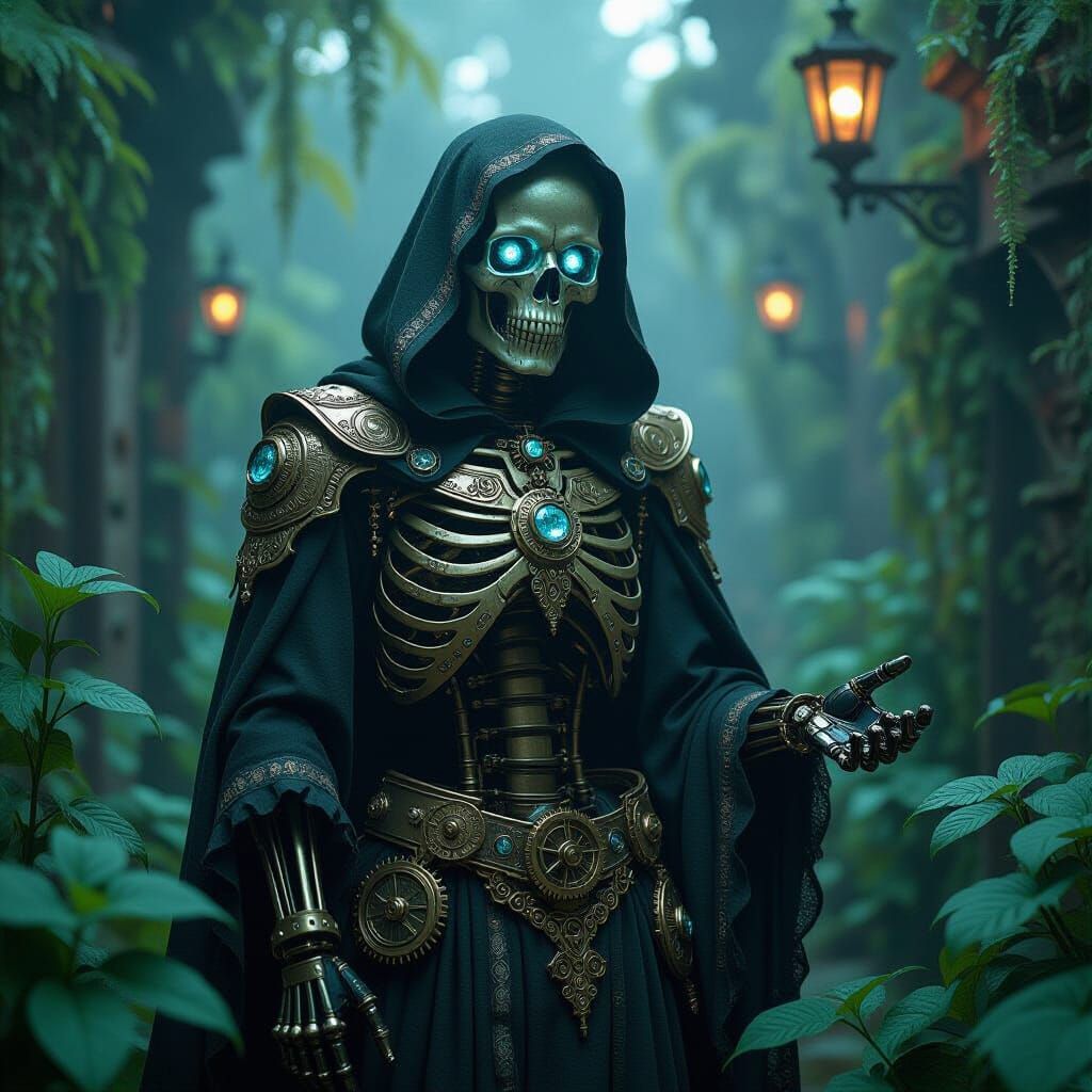 Clockwork Reaper in Bioluminescent Garden