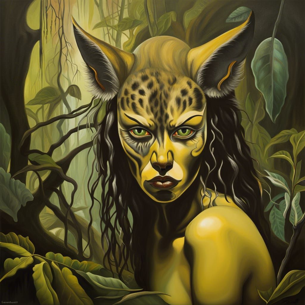 Surreal Werecat Barbarian in Jungle, Dali Style