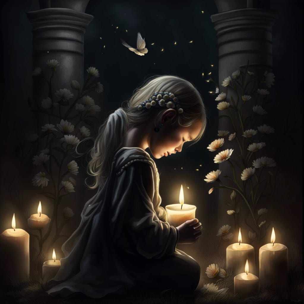 Candlelight Remembrance: A Grave Flower Blooms