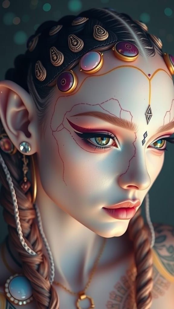 Alien Woman with Snail Braids and Indigo Tattoos