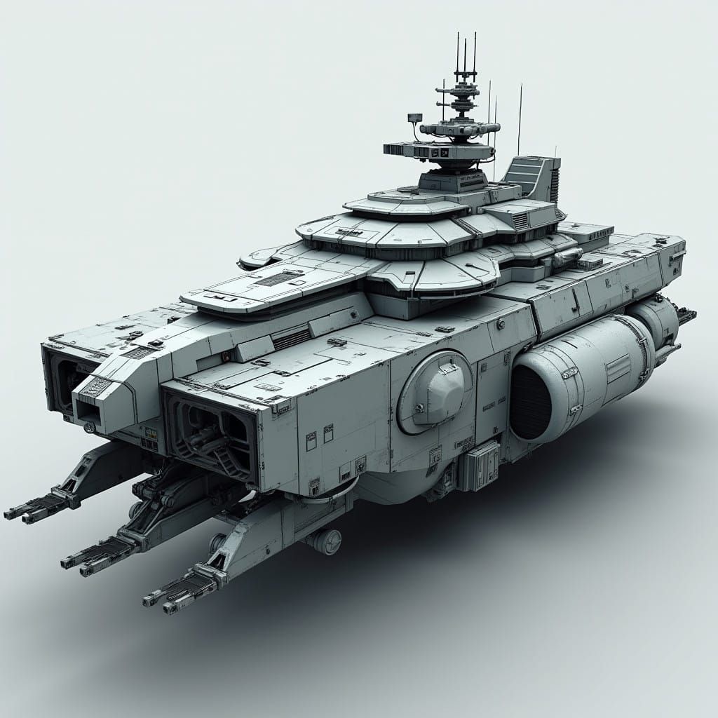 Futuristic Spaceship with Modular Design and Mech Docking St...