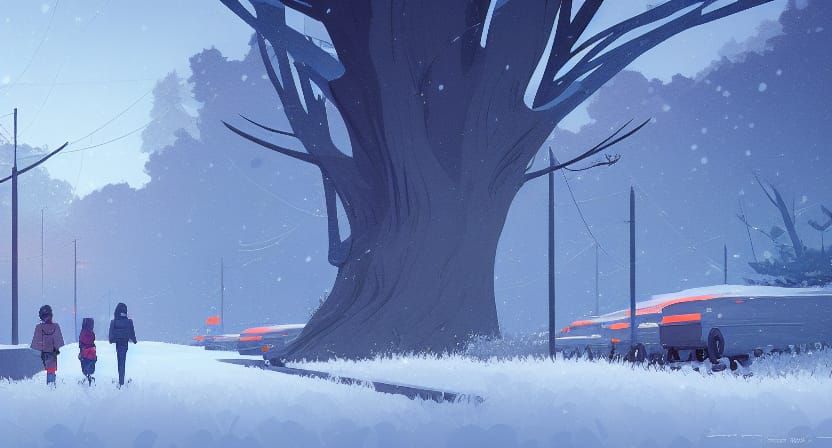 First Snow of Winter: Digital Art Illustration