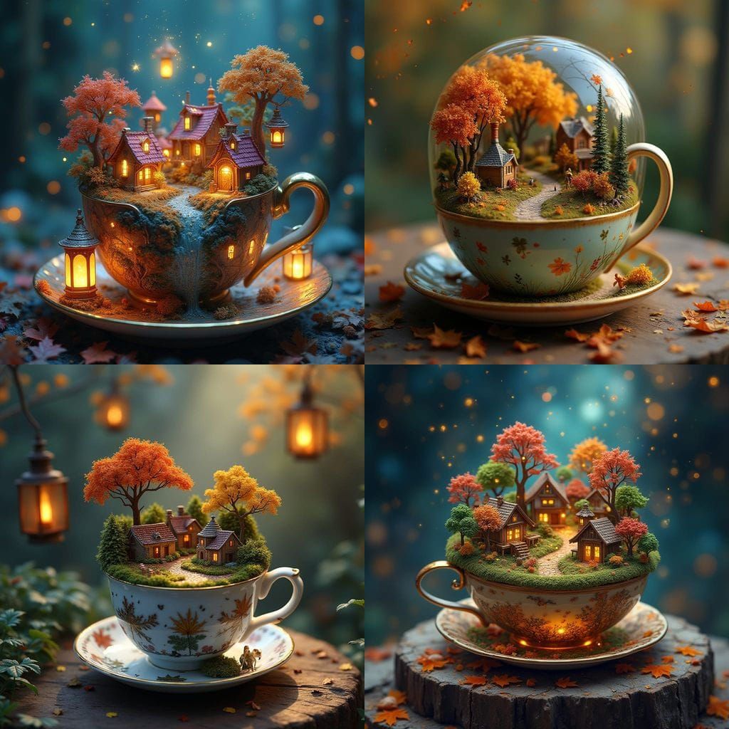 Tiny Autumn Worlds in Teacups and Lanterns