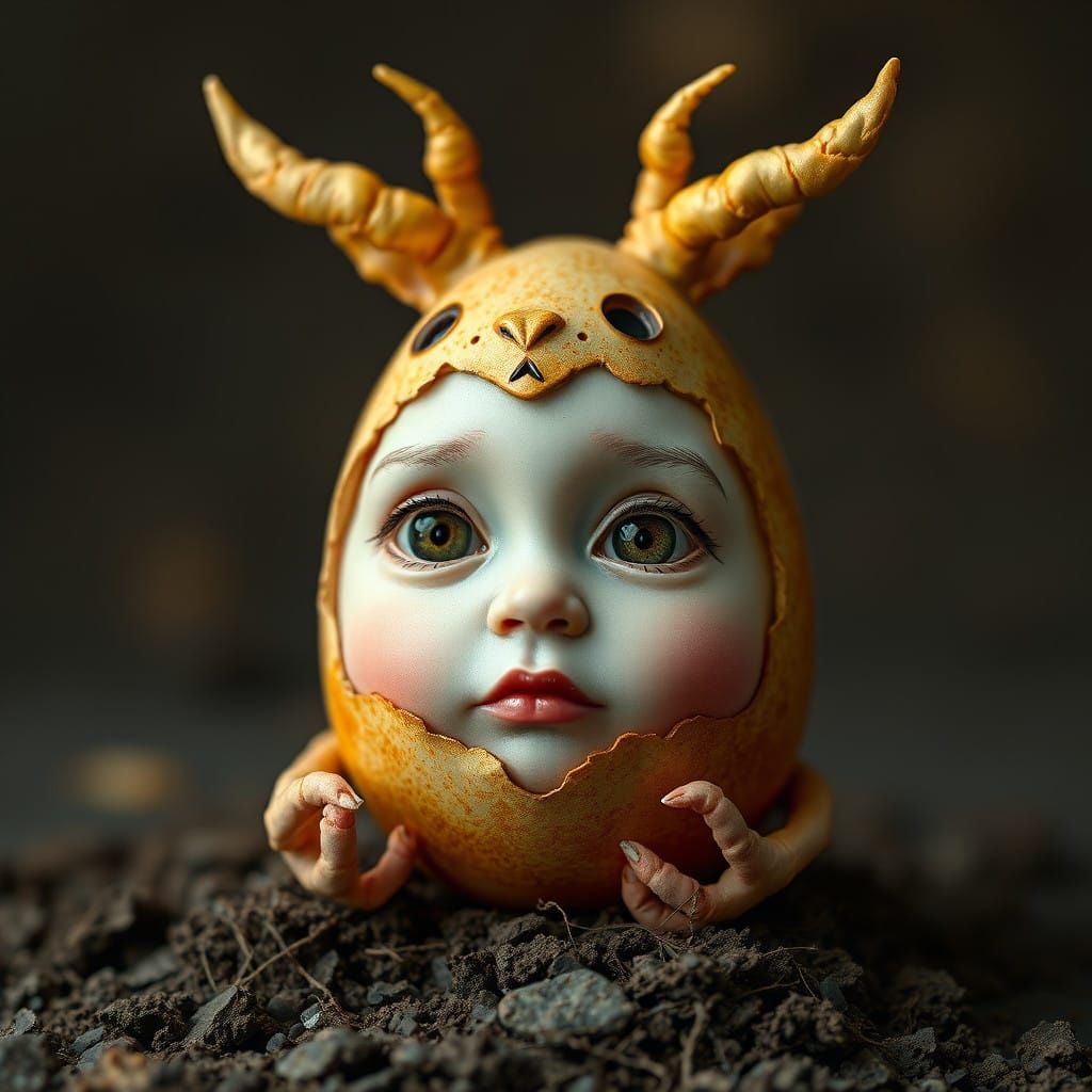 An Uncanny Anthropomorphic Egg with a Human Face