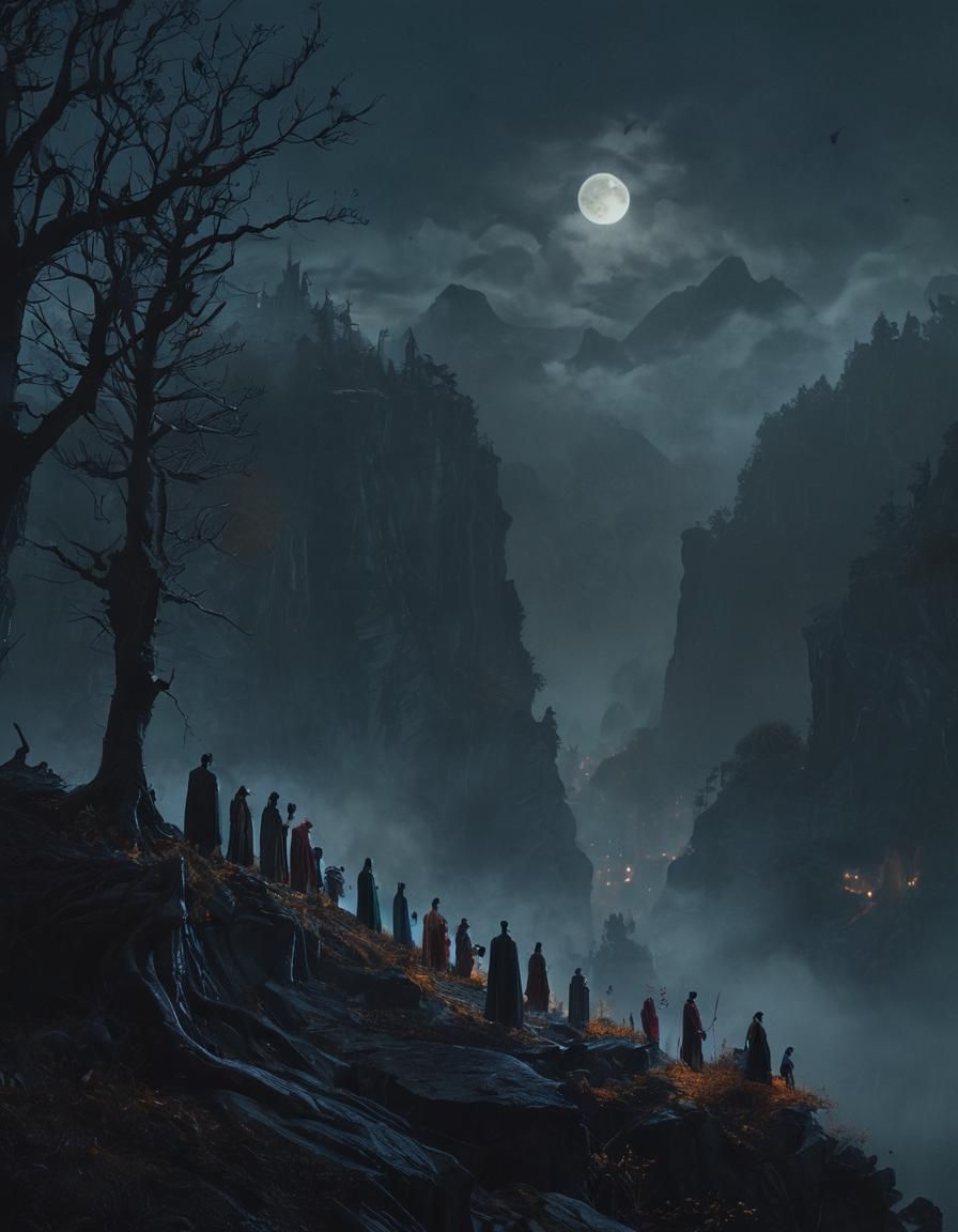 Count Dracula Overlooking Midnight Orchestra in Forest