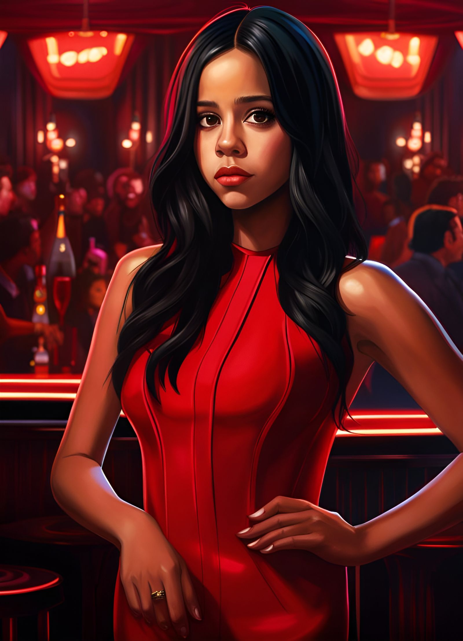 Jenna Ortega Portrait in Nightclub Setting