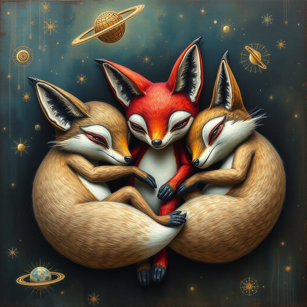 Cute Fox Dolls in Retrofuturist Style