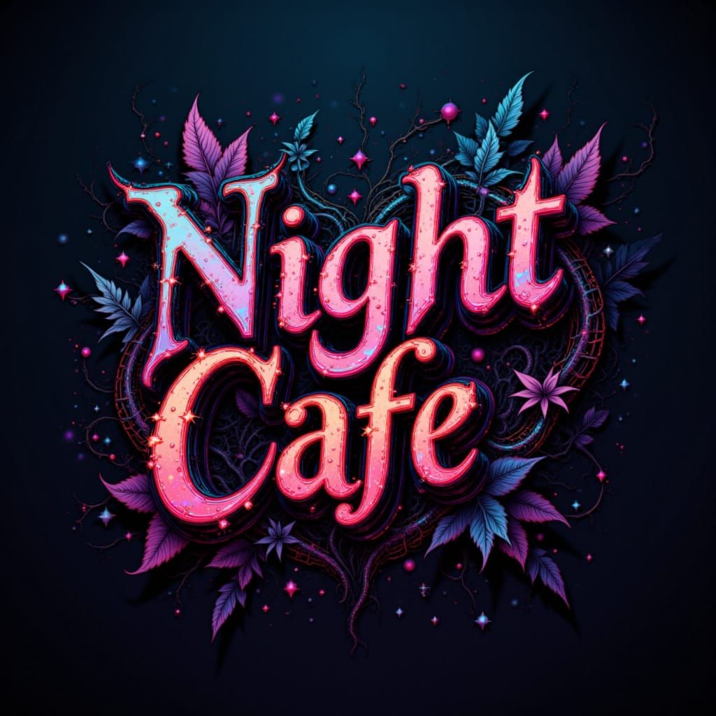 Glowing NightCafe Logo in Digital Disintegration Style