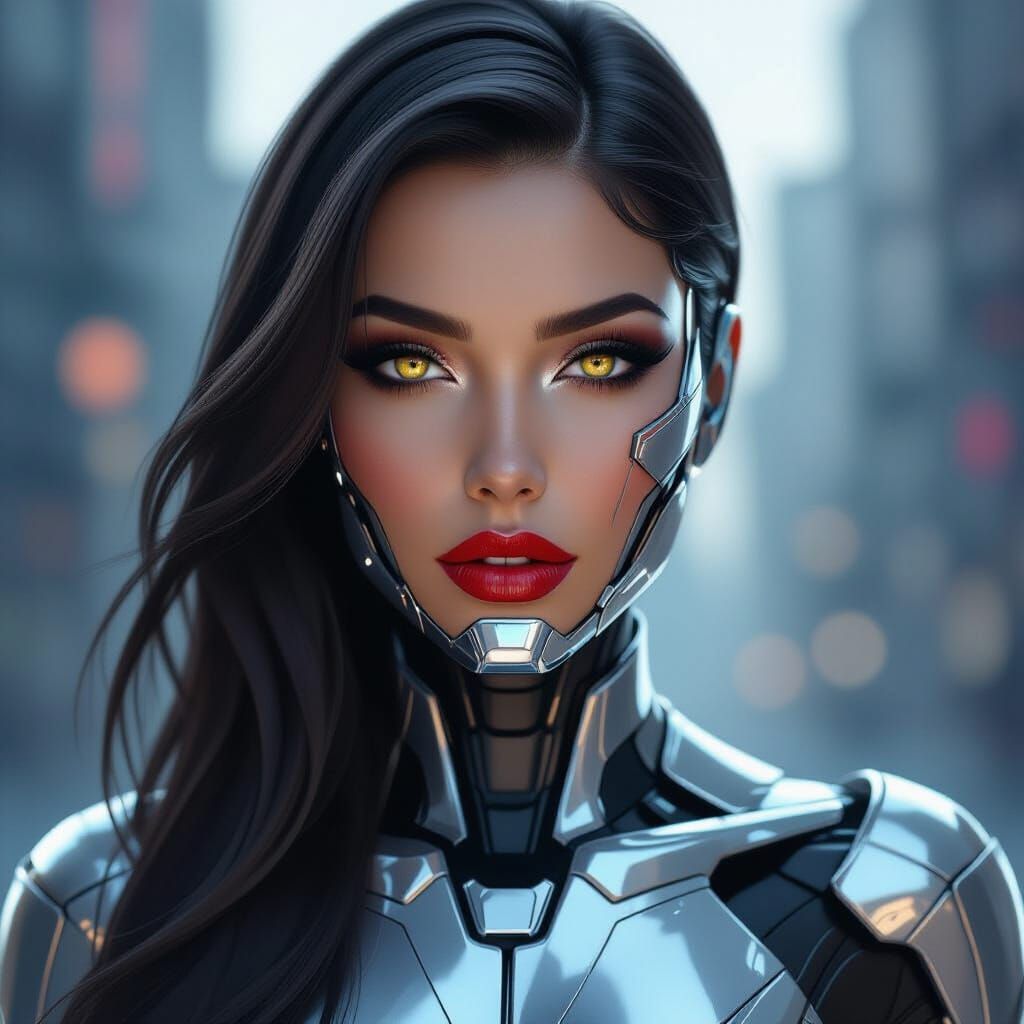 Chrome Cyborg Portrait in Cyberpunk Style