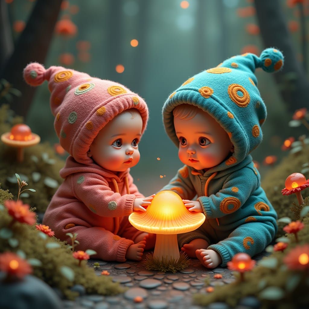 Enchanting Babies in a Whimsical Fantasy Landscape