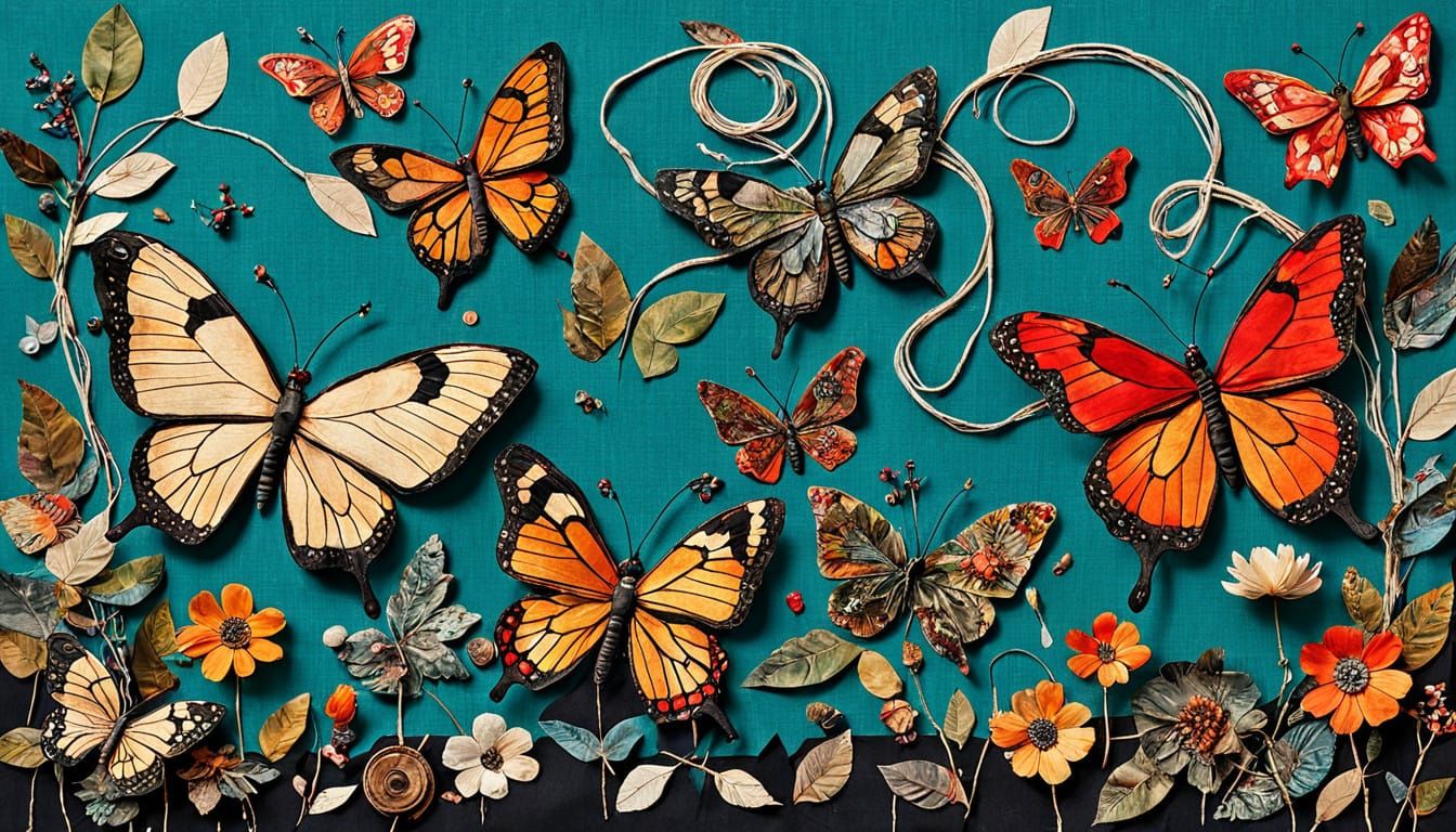 Surreal Collage of Mechanical Butterflies Evolving into Whim...
