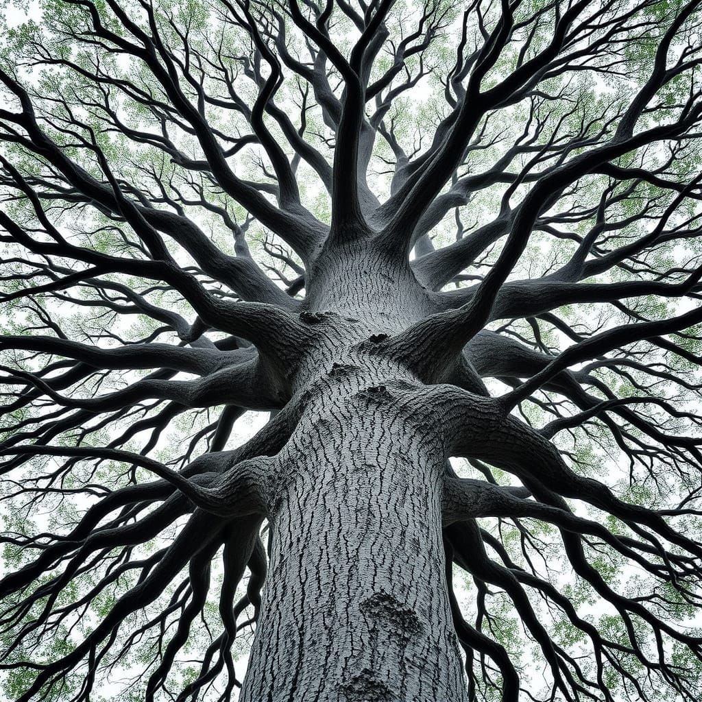 Ancient Grey Tree with Intricate Fractal Branching
