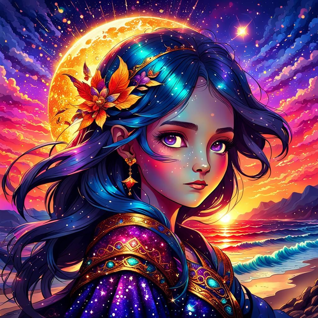 Fantasy Sunset with Vivid Colors and Glitter