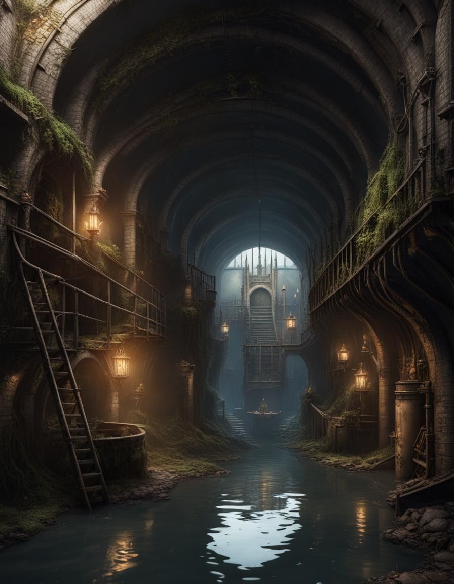 Dark Fantasy Sewer City Concept Art