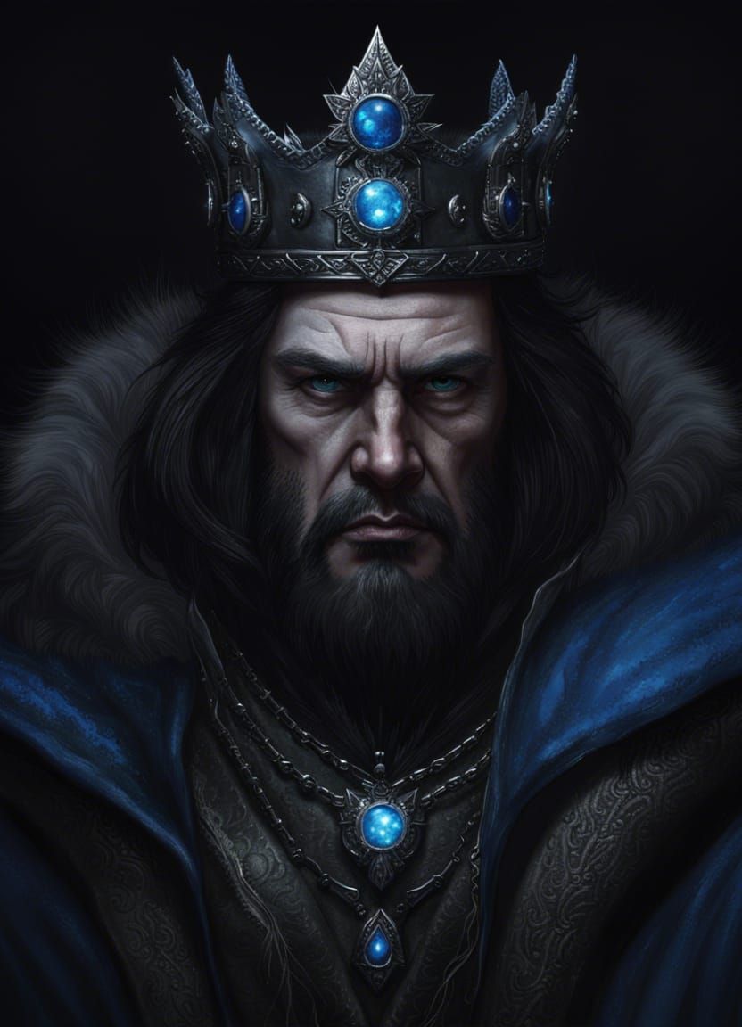 Menacing King with Piercing Eyes, Dark Fantasy Art