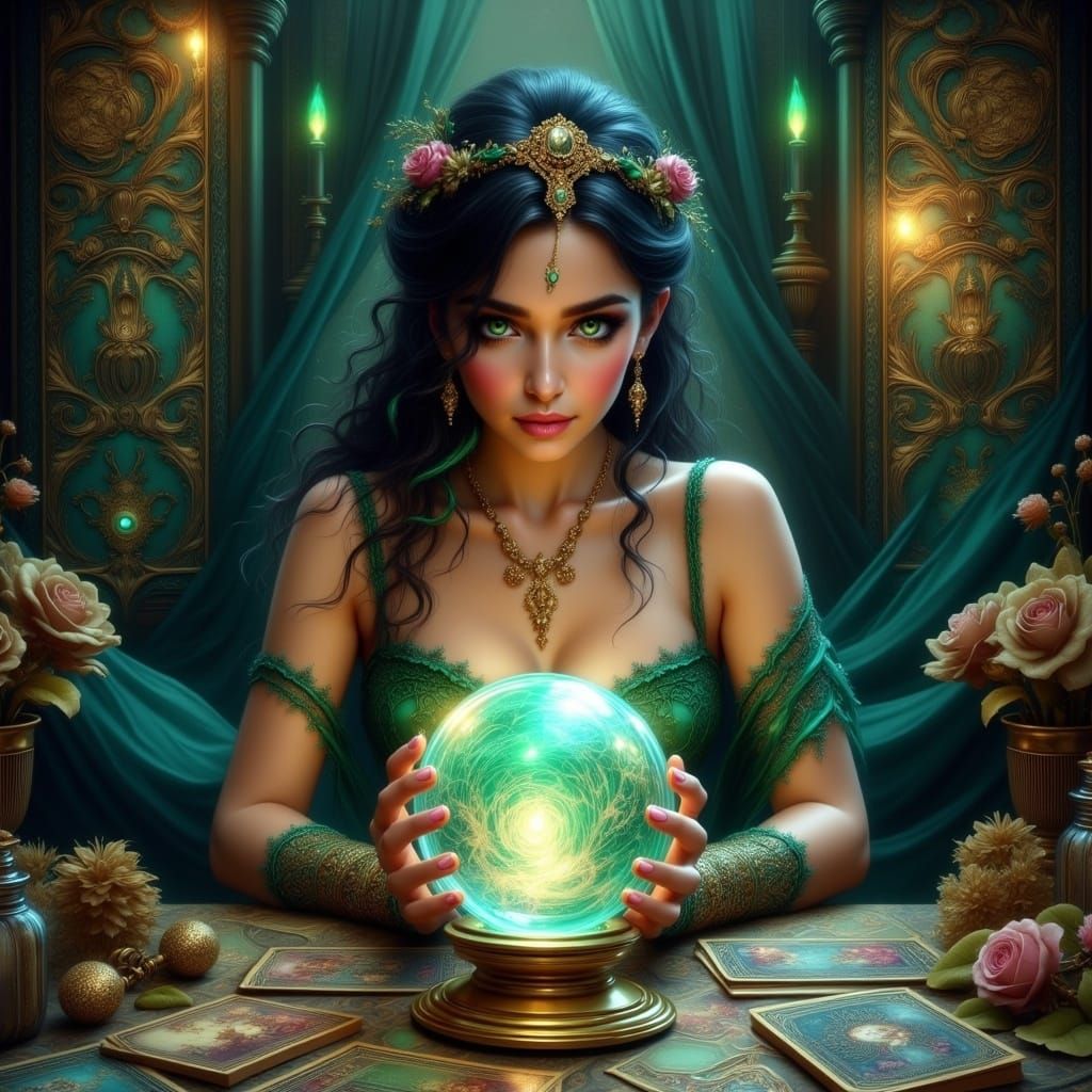 Gypsy Oracle in Mystical Crystal Ball Reading