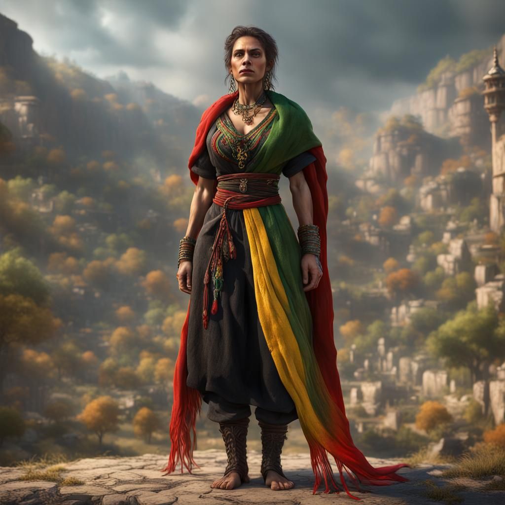 Kurdish Woman in Traditional Dress: Detailed Matte Painting
