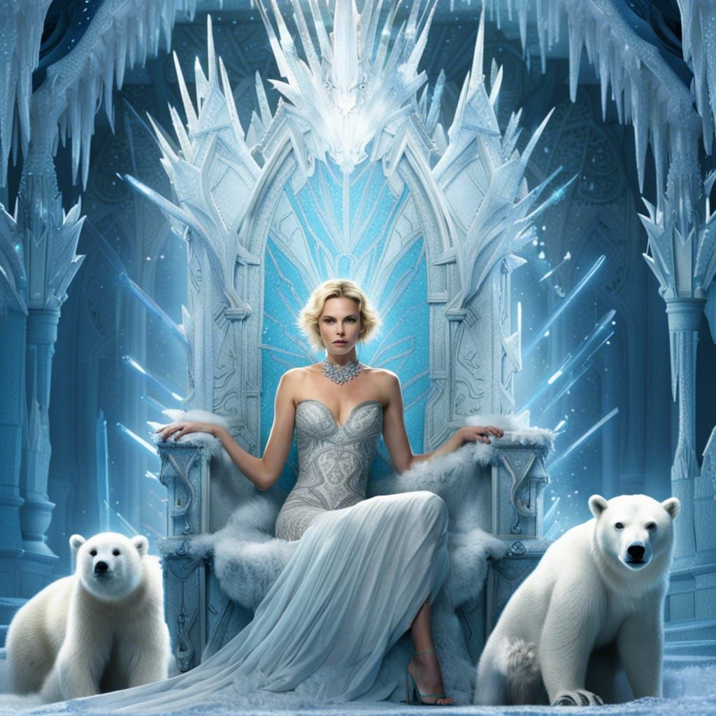 Ice Sorceress on Snowflake Throne, Dark Fantasy Art
