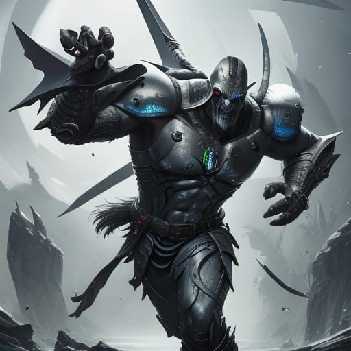 Futuristic, sleek, polished, Viking like Alien warrior, with battle axe <lora:Cursed portraits:1.0>