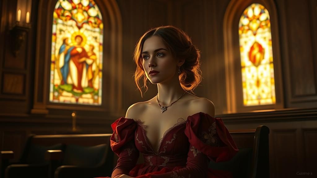 Woman in Confessional: James Gurney Oil Painting Style