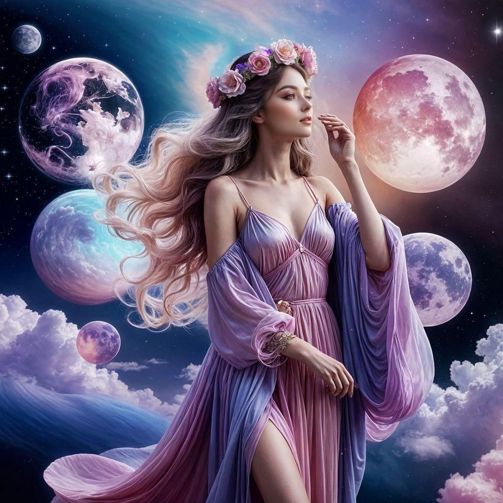 Ethereal Fairy Woman Amidst Pastel Ombre Sky