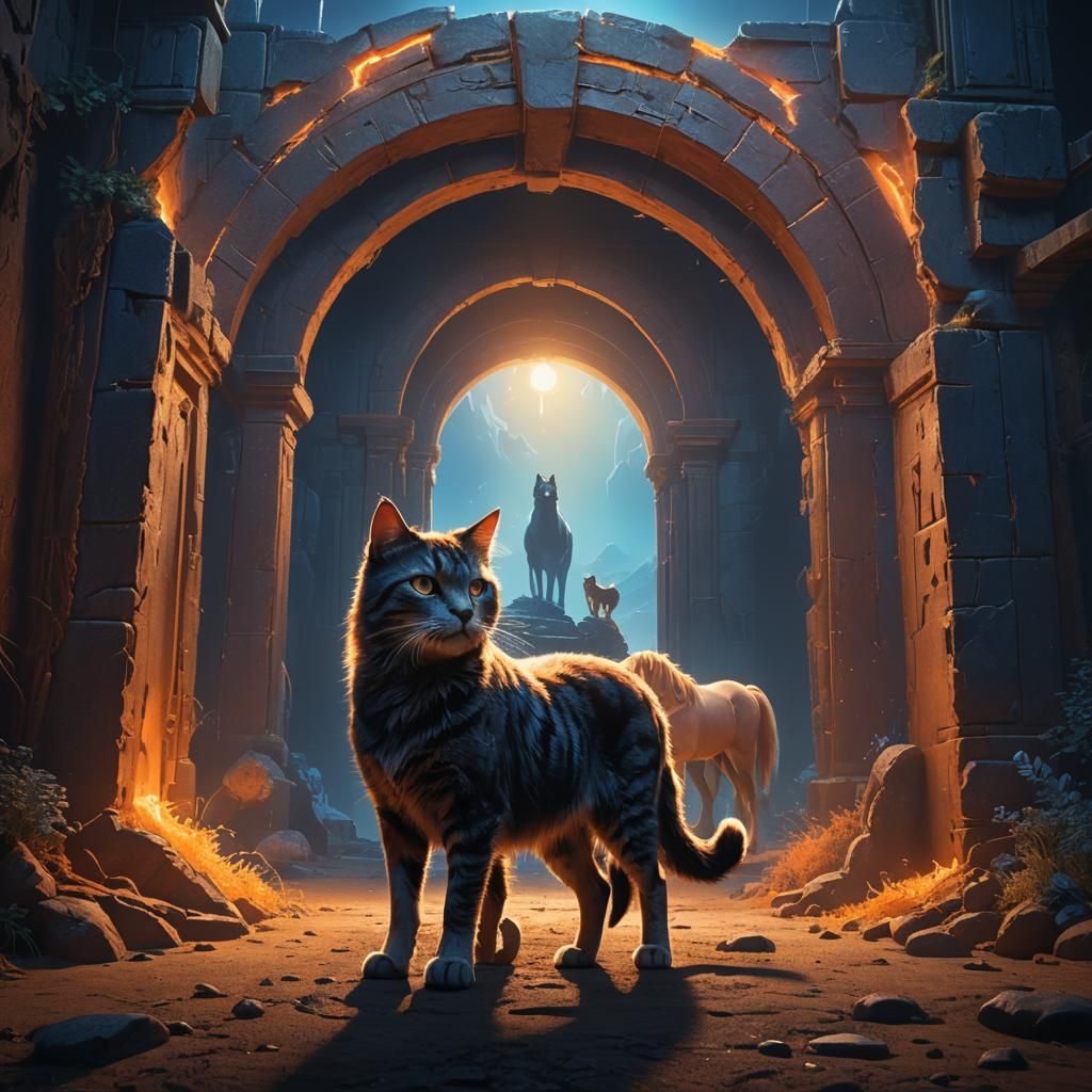 Animals Gaze into Glowing Portal: Digital Matte Painting