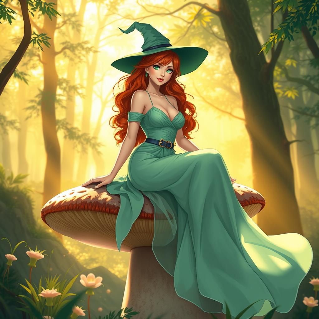 Enchanting Witch in a Mystical Forest, Anime Style