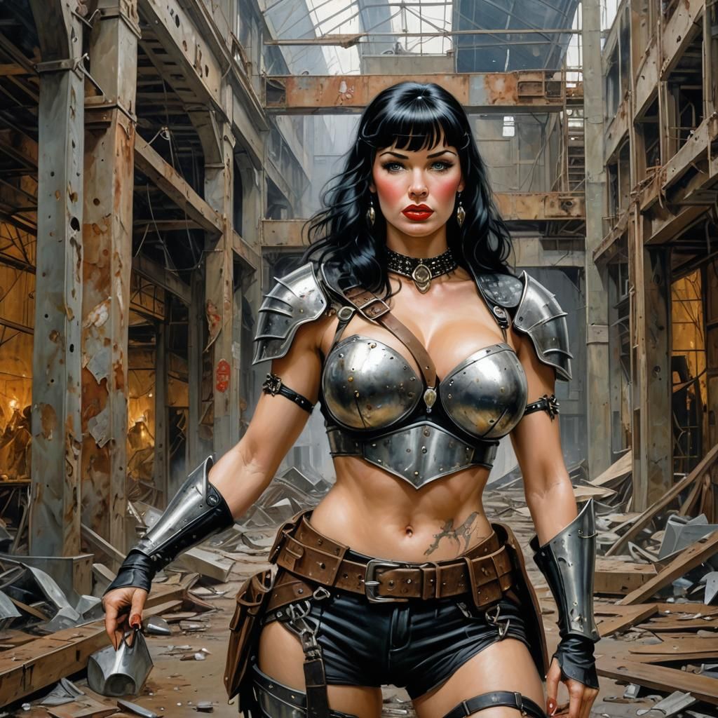 Betty Page Looter in Abandoned Mall, Acrylic Painting