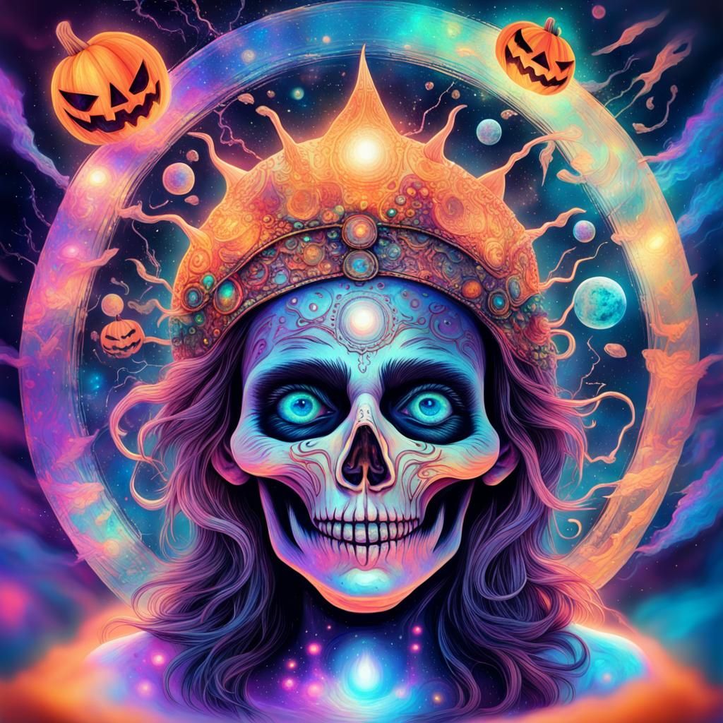 Scary Halloween Holographic Illustration in Mixed Media