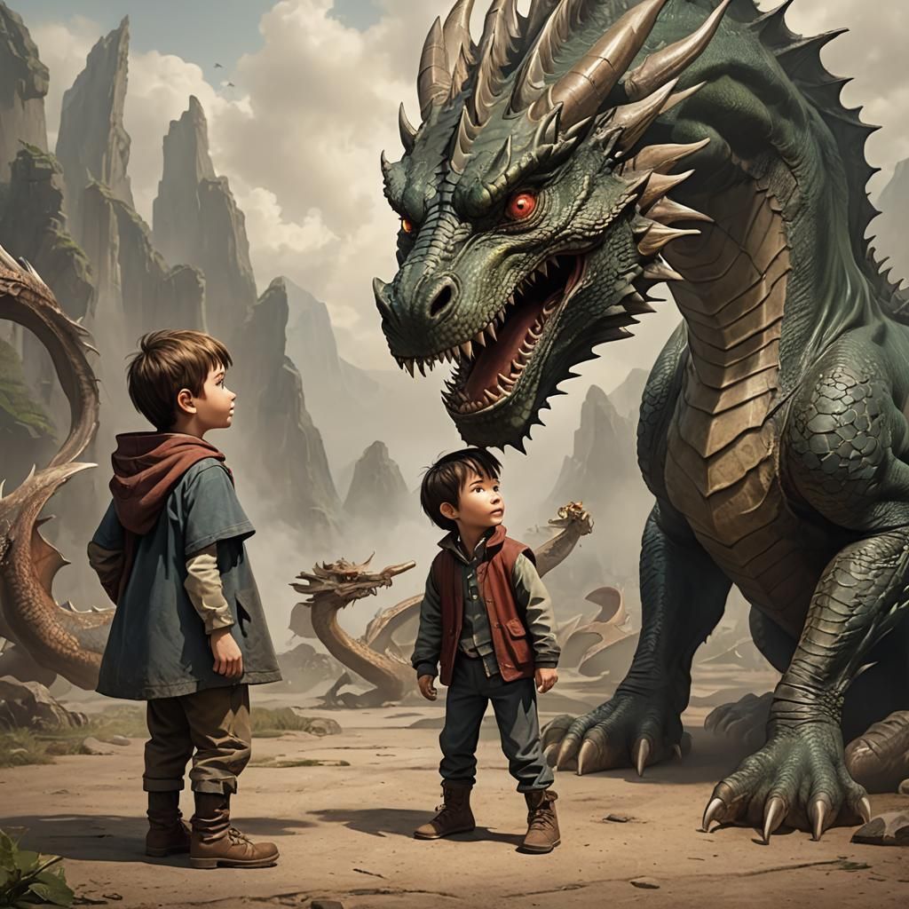 Brave Boy Confronts Dragon in Epic Standoff